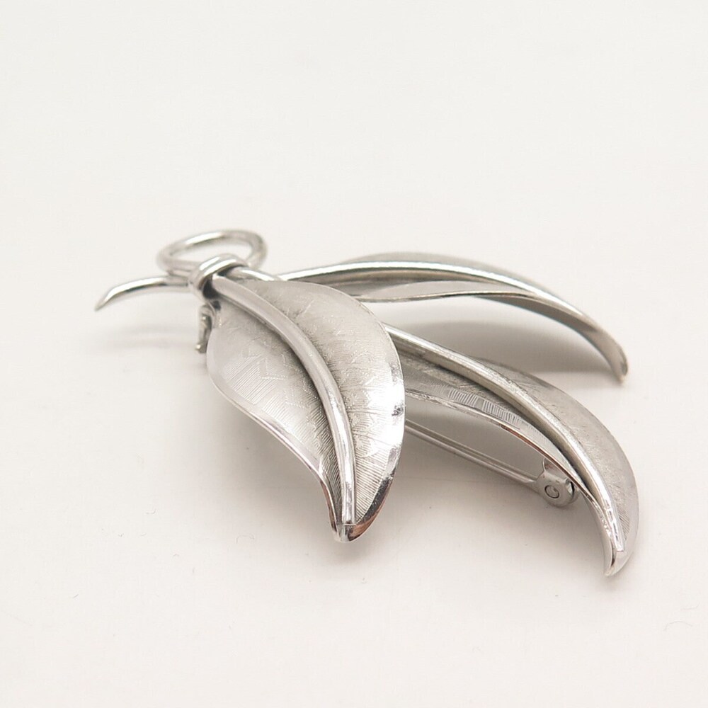 925 Sterling Silver Vintage Danecraft Triple Leaf Pin Brooch - Picture 7 of 8